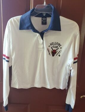 Stranger THINGS Crop Long-Sleeve  with Navy Collar - Hellfire Club Graphic